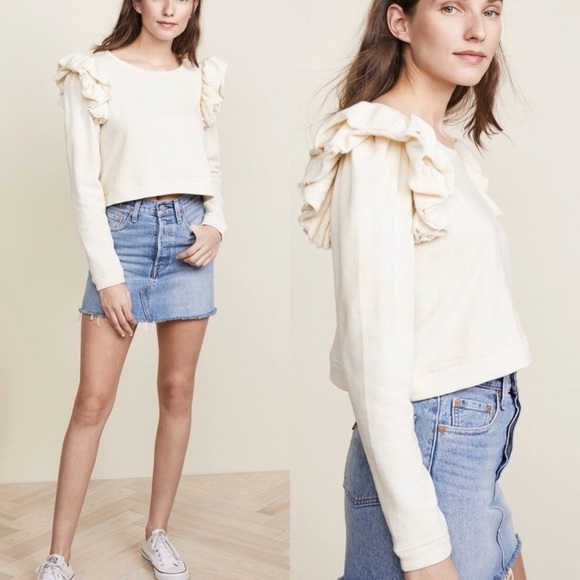 LoveShackFancy | Corrine White Ruffle Sweatshirt, medium - Picture 1 of 12